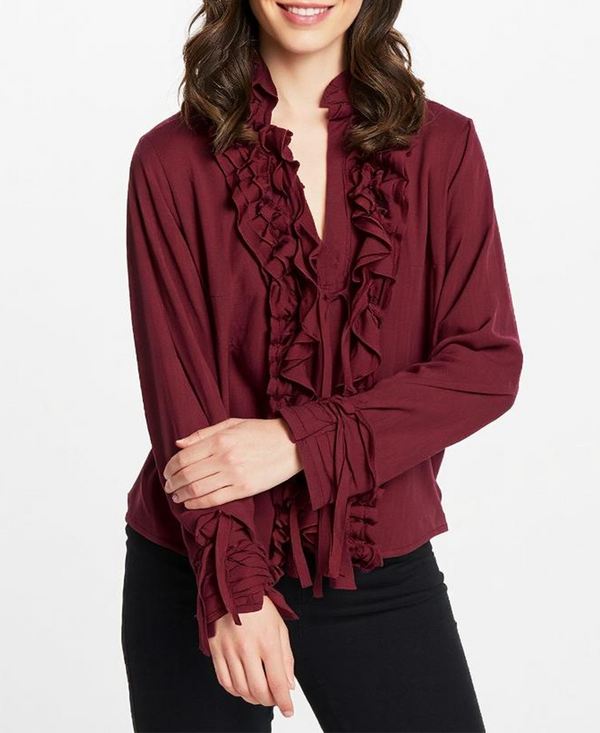 Burgundy Ruffle Detail Top
