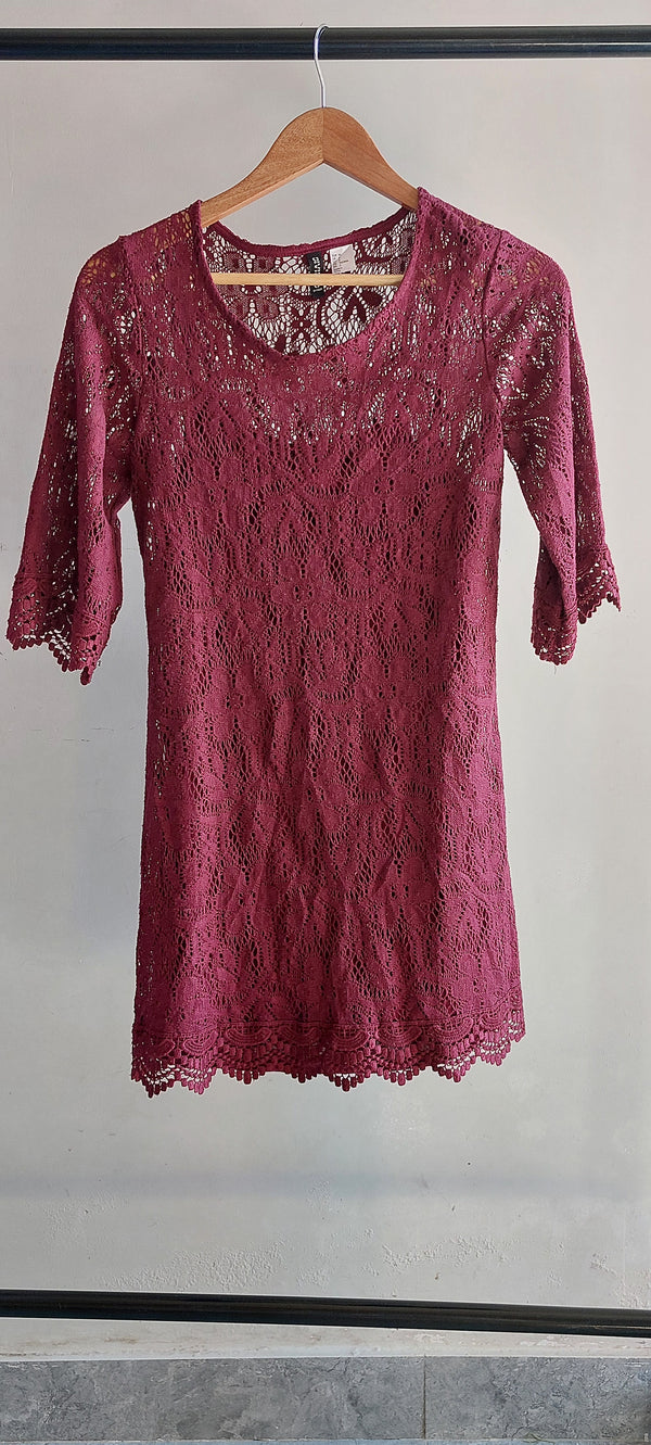 Burgundy Mesh Dress