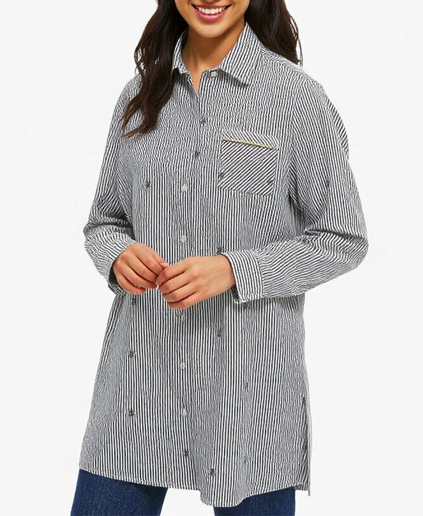 Long Embroidered Button Shirt