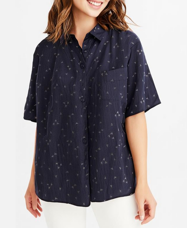 Navy Blue Floral Button Shirt