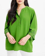 Green V-Neck Button Shirt