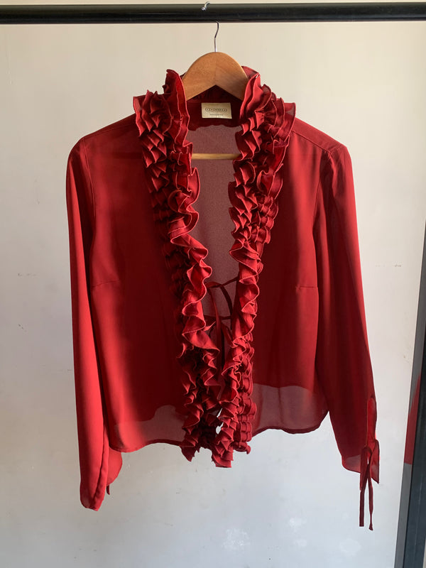 Burgundy Ruffle Detail Top