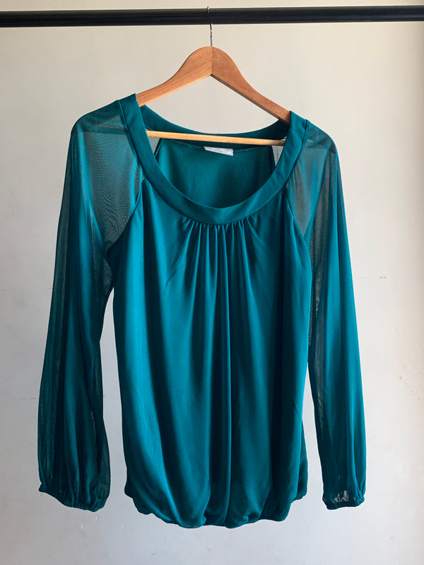 Teal Sheer Sleeve Shirt