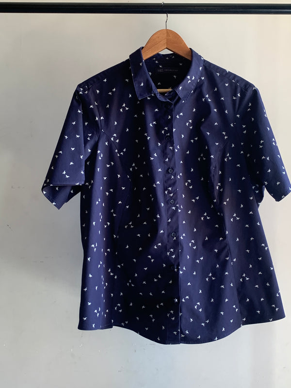 Navy Blue Floral Button Shirt