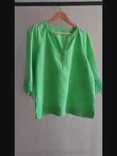 Green V-Neck Button Shirt